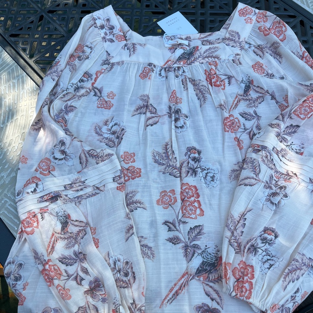 LC Lauren Conrad Peach Floral Long Sleeve Peasant Top
